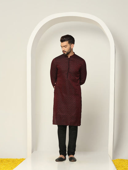 Maroon Art Silk Textured Kurta Churidar Set