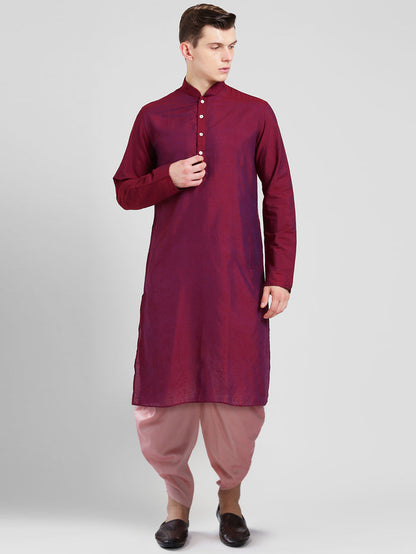 Maroon Cotton Silk Kurta Dhoti Set