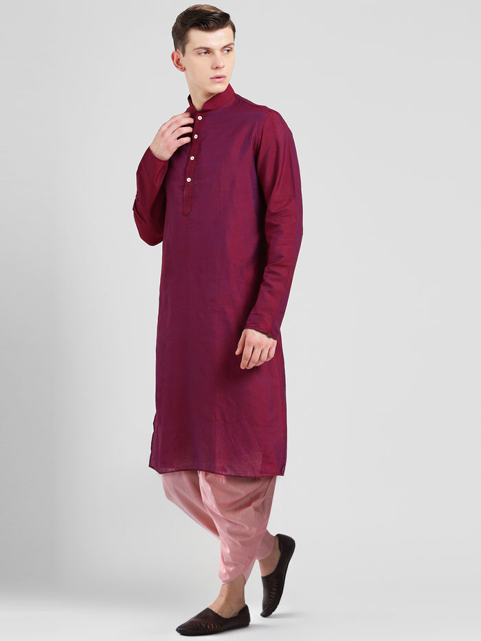 Maroon Cotton Silk Kurta Dhoti Set