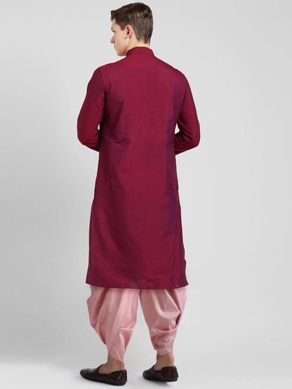 Maroon Cotton Silk Kurta Dhoti Set