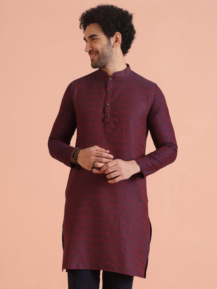 Maroon Cotton Silk Paisley Printed Kurta