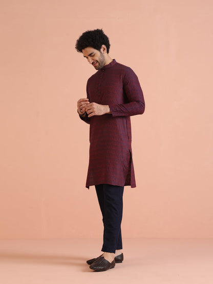 Maroon Cotton Silk Paisley Printed Kurta