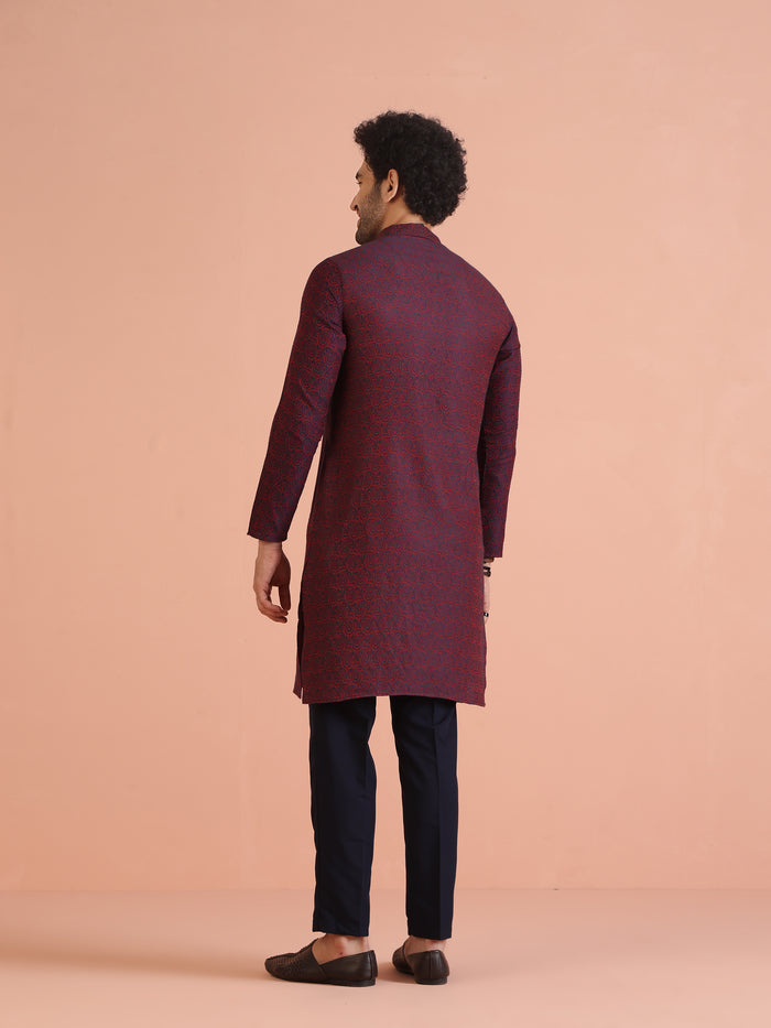 Maroon Cotton Silk Paisley Printed Kurta