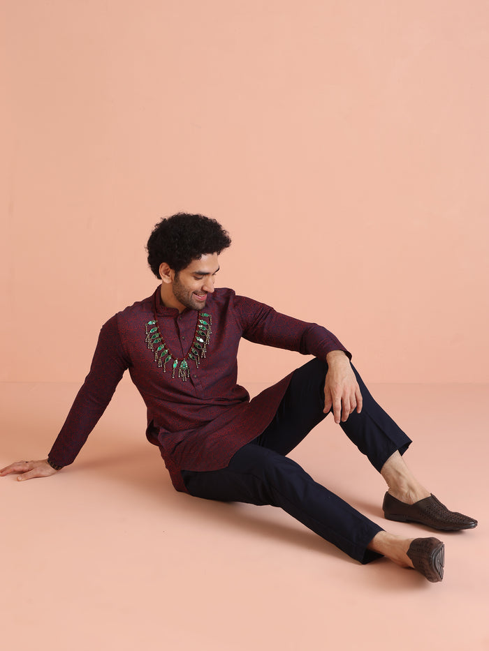 Maroon Cotton Silk Paisley Printed Kurta