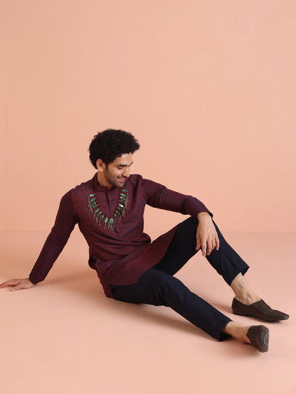 Maroon Cotton Silk Paisley Printed Kurta