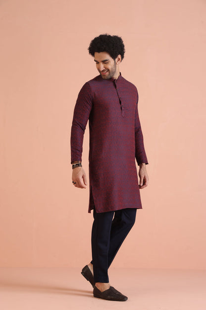 Maroon Cotton Silk Paisley Printed Kurta