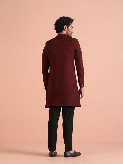 Maroon Jacquard Sherwani with Black Trouser