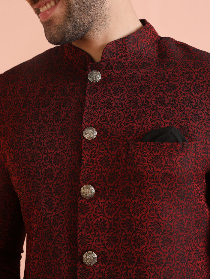 Maroon Jacquard Sherwani with Black Trouser