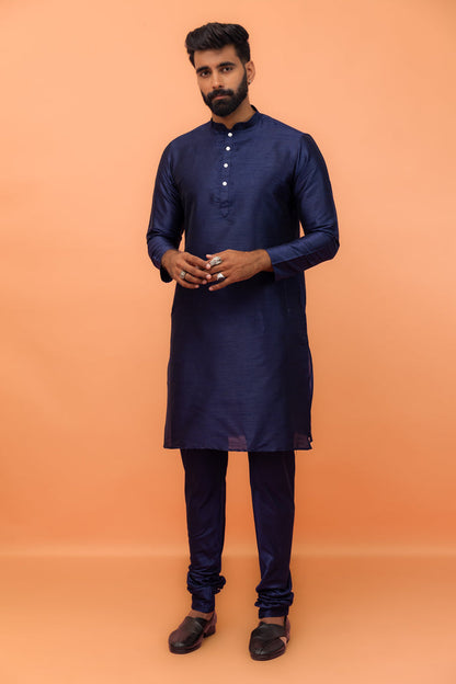 Maroon Navy Silk Blend Woven Jacket Kurta Churidar Set