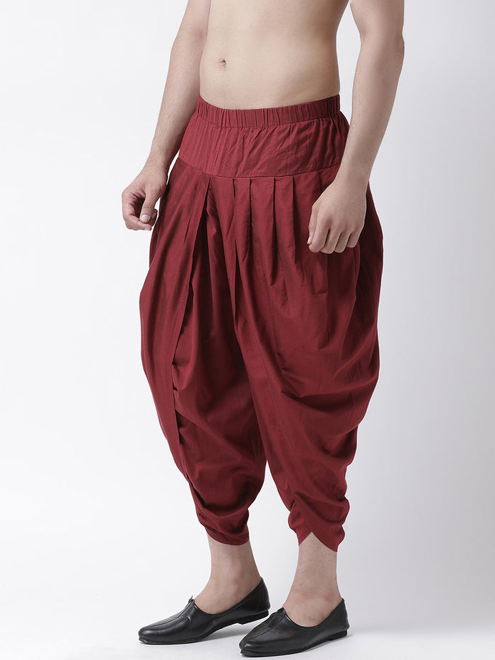Maroon Solid Elasticated Dhoti