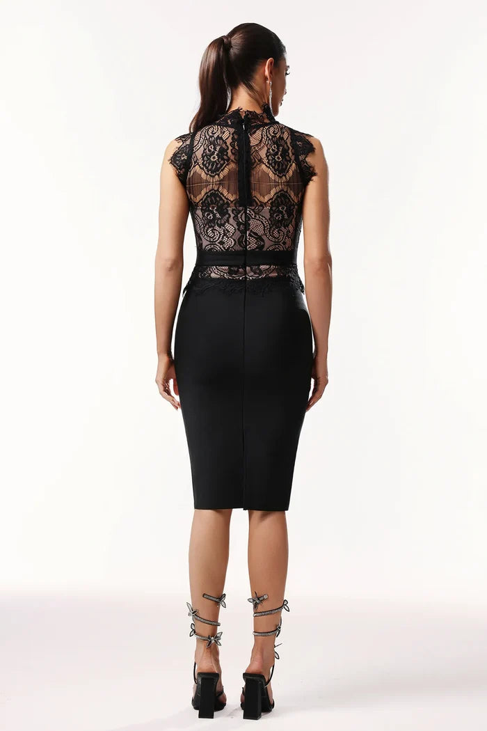 Matilda Lace High-Neck Bodycon Midi Dress
