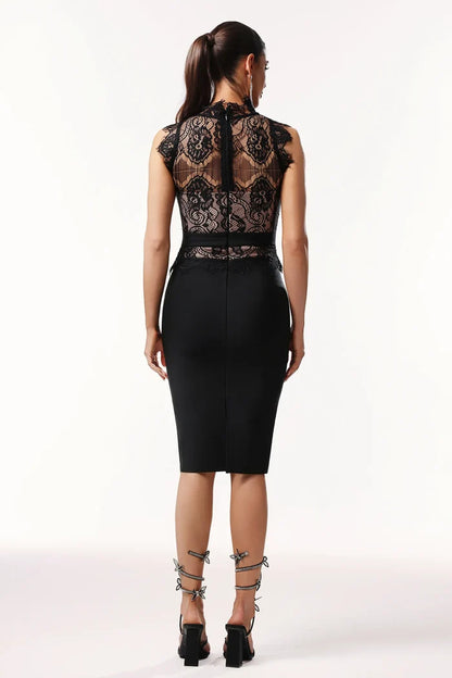 Matilda Lace High-Neck Bodycon Midi Dress