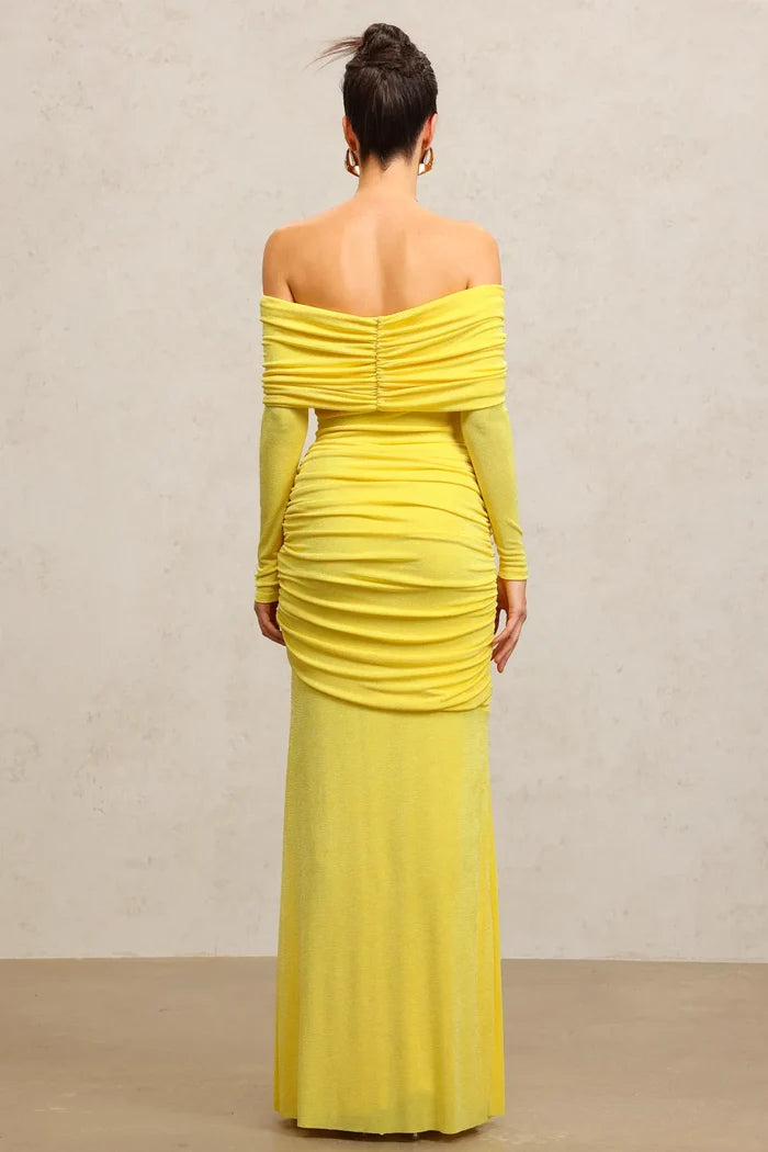 Maxine Draped Off-Shoulder Ruched Maxi Dress