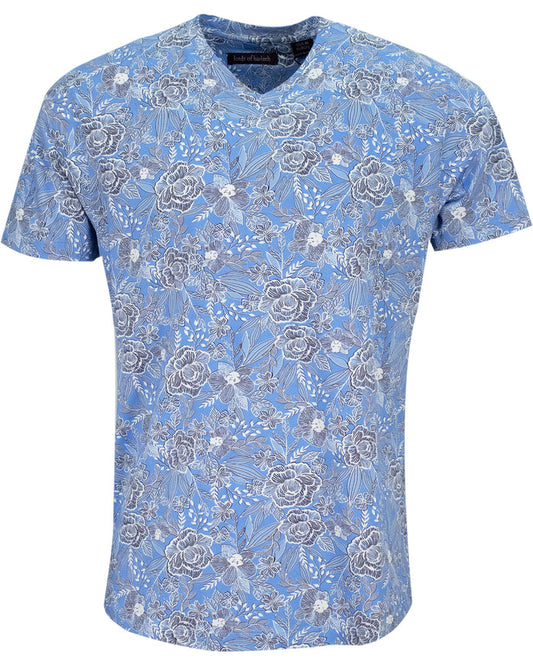 MAZE HANDCUT FLORAL V-NECK TEE - BLUE