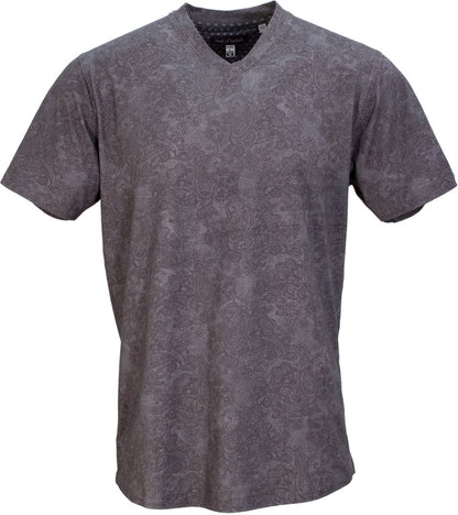 MAZE PAISLEY SWIRL V-NECK TEE IN BLACK
