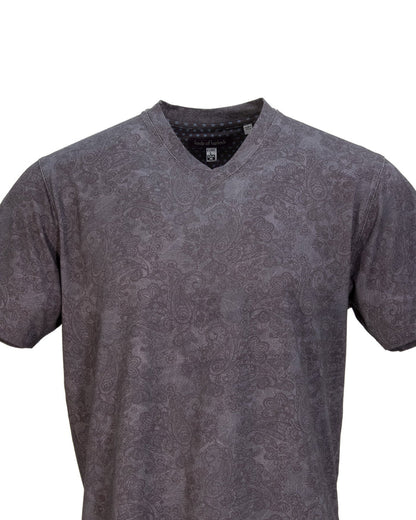 MAZE PAISLEY SWIRL V-NECK TEE IN BLACK