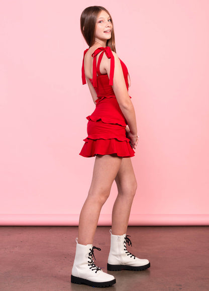 MEGHAN Tie Straps All Over Ruffle Dress