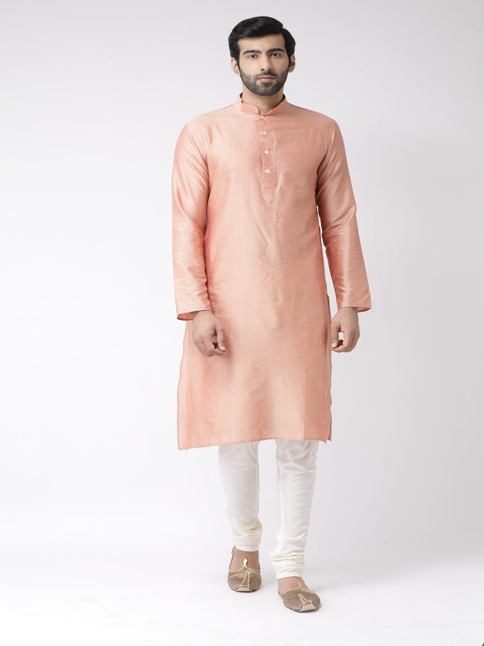 Men Beige Textured Kurta Indowestern Churidar Set