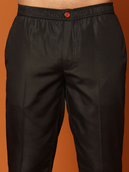 Men Black Embroidered Kurta Indowestern Churidar Set