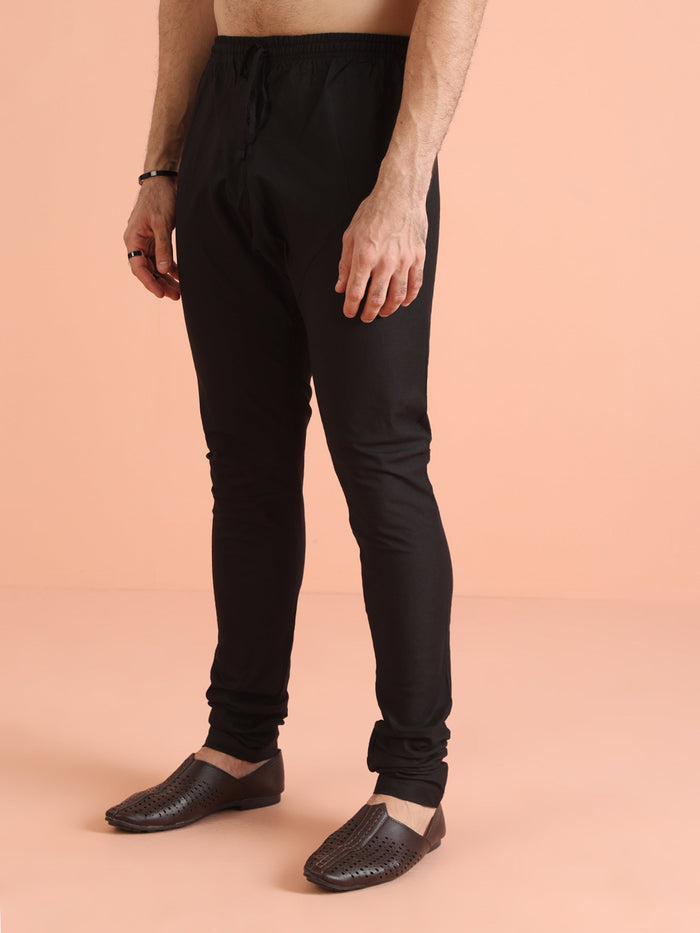 Men Black Mirror Work Elegant Festive Kurta Churidar Set