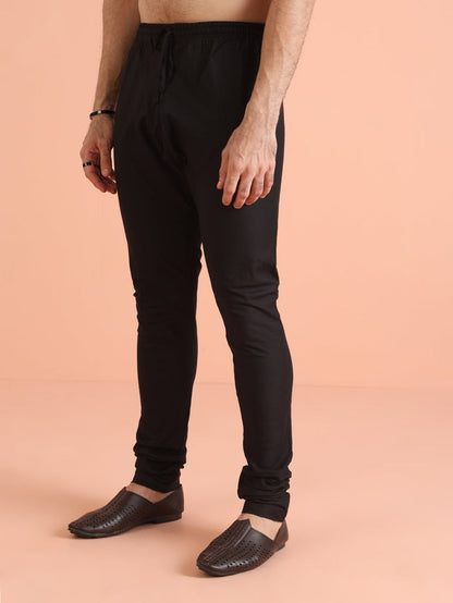 Men Black Mirror Work Elegant Festive Kurta Churidar Set