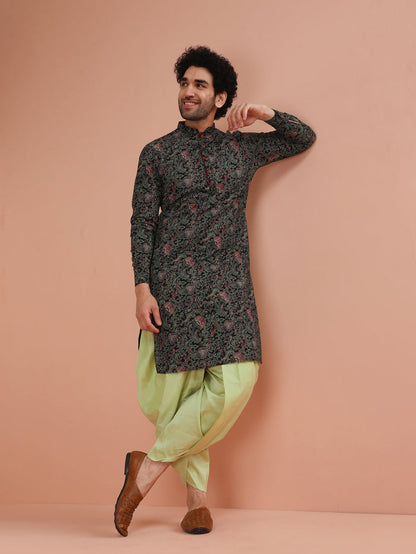 Men Black Multi-Color Paisley Printed Kurta Dhoti Set â€“ Elegant Festive Wear
