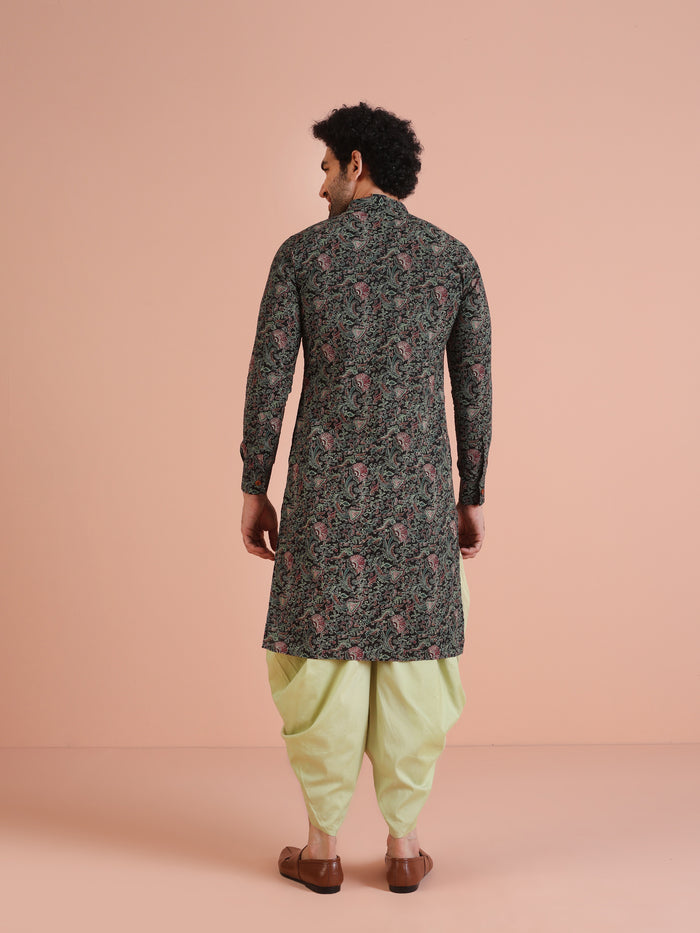 Men Black Multi-Color Paisley Printed Kurta Dhoti Set â€“ Elegant Festive Wear