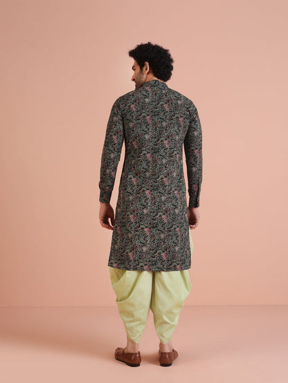 Men Black Multi-Color Paisley Printed Kurta Dhoti Set â€“ Elegant Festive Wear