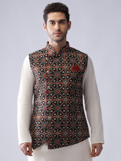 Men Black Printed Nehru Jacket