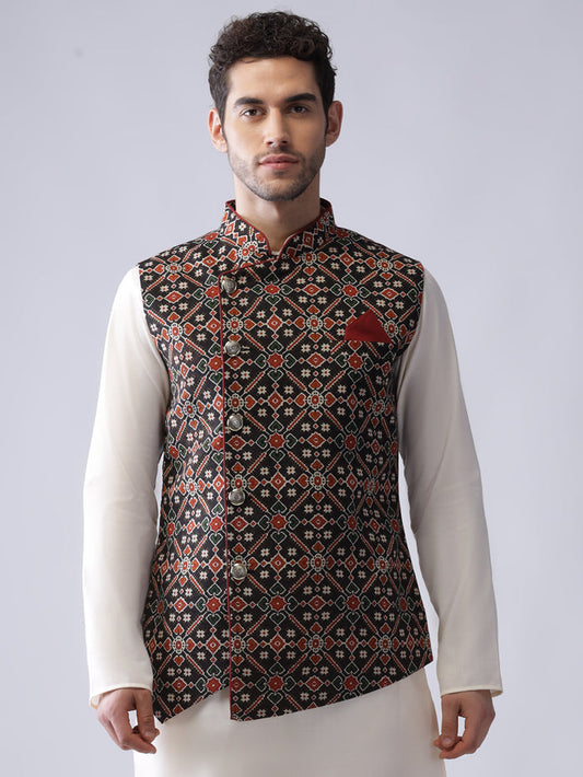Men Black Printed Nehru Jacket