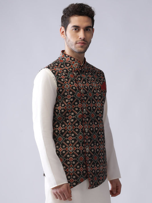Men Black Printed Nehru Jacket
