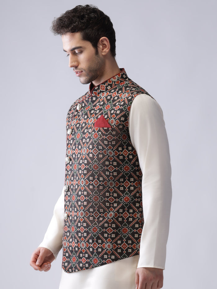 Men Black Printed Nehru Jacket