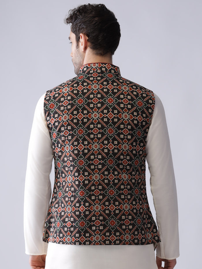 Men Black Printed Nehru Jacket