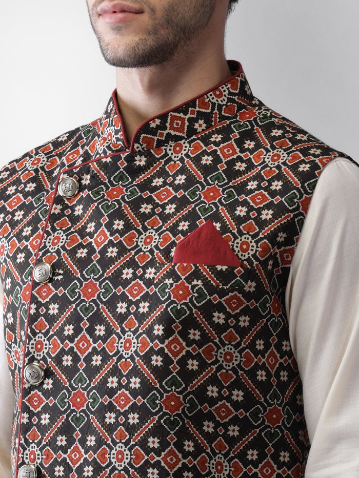 Men Black Printed Nehru Jacket