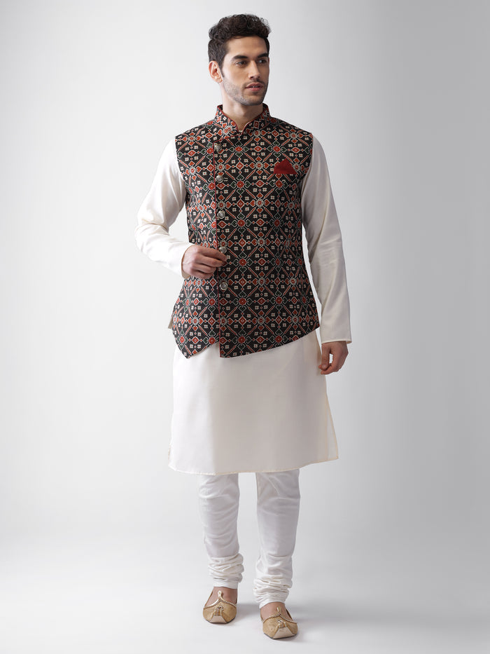 Men Black Printed Nehru Jacket