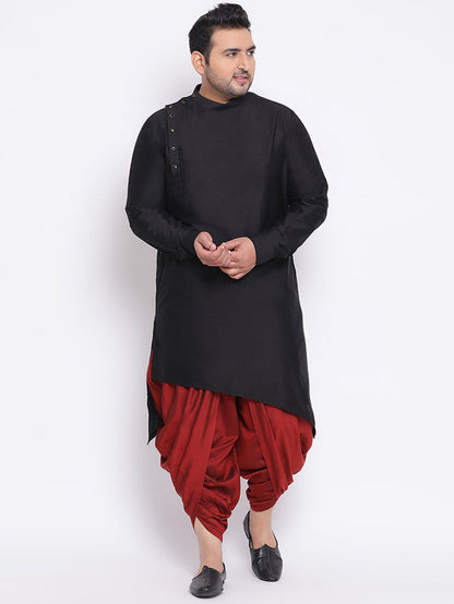 Men Black Solid Asymmetrical Kurta Dhoti Set