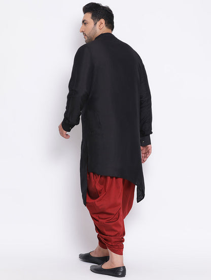 Men Black Solid Asymmetrical Kurta Dhoti Set