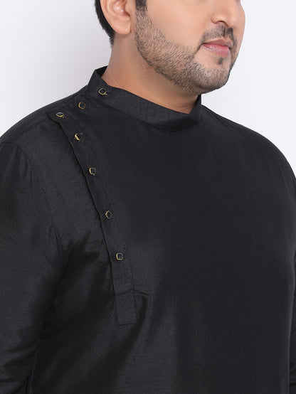 Men Black Solid Asymmetrical Kurta Dhoti Set
