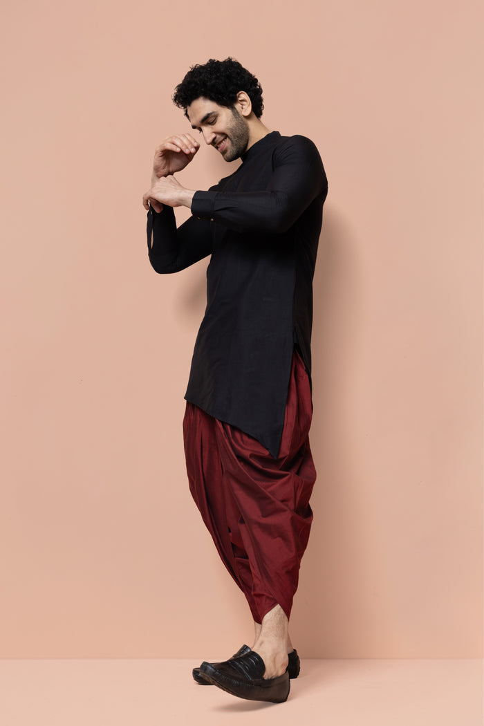 Men Black Solid Asymmetrical Kurta