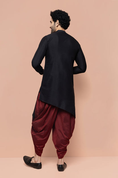 Men Black Solid Asymmetrical Kurta
