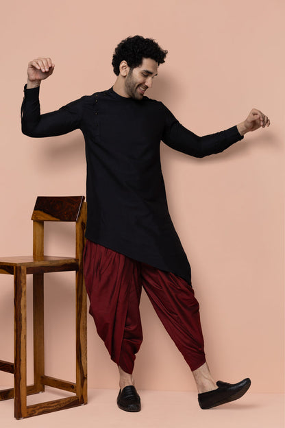 Men Black Solid Asymmetrical Kurta