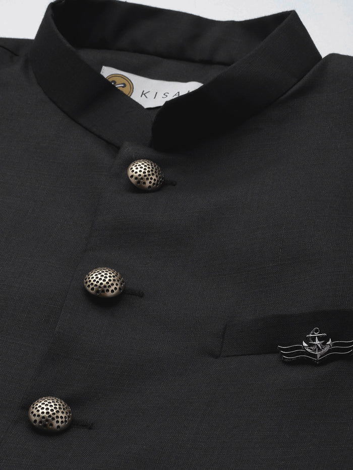 Men Black Solid Indowestern Trouser with Dupatta Set