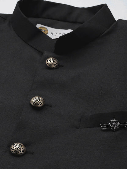 Men Black Solid Indowestern Trouser with Dupatta Set