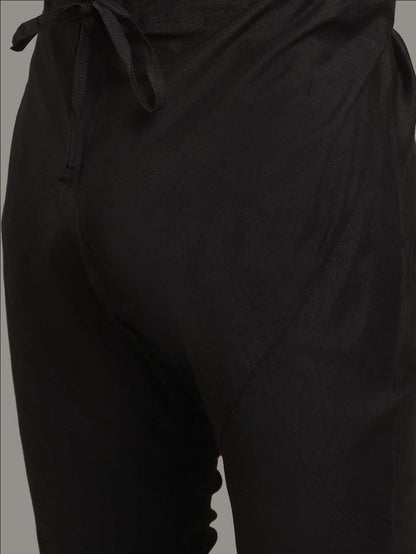 Men Black Textured Kurta Jacket Churidar Set
