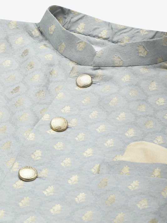 Men Blue Textured Kurta Indowestern Churidar Set
