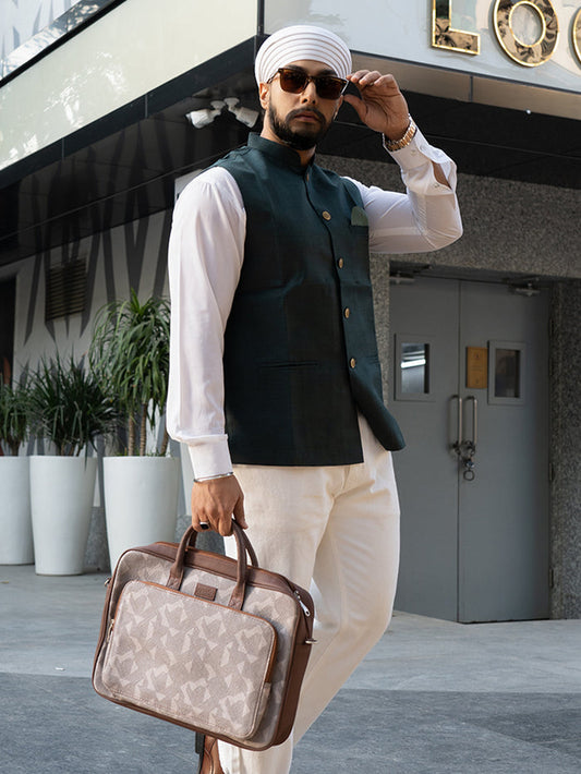 Men Green Solid Nehru Jacket