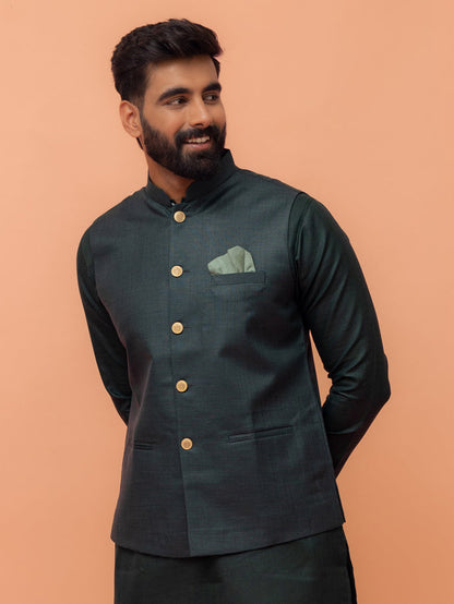 Men Green Solid Nehru Jacket