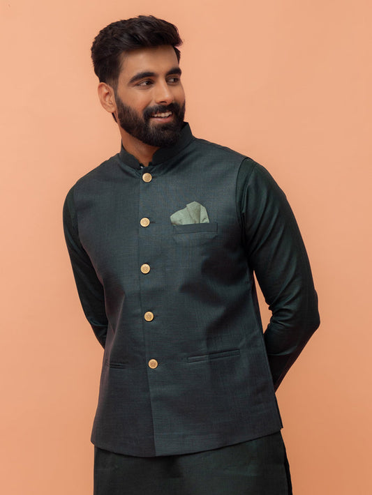Men Green Solid Nehru Jacket
