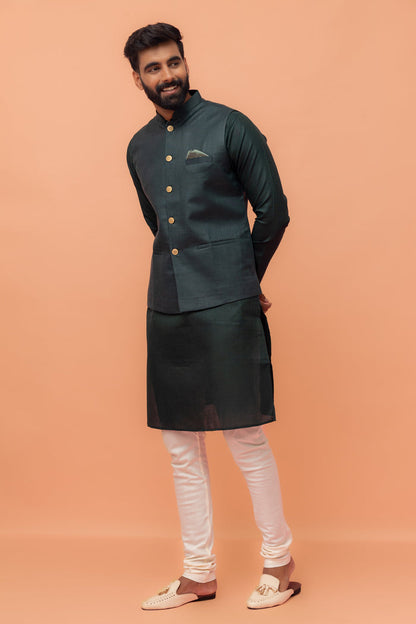 Men Green Solid Nehru Jacket