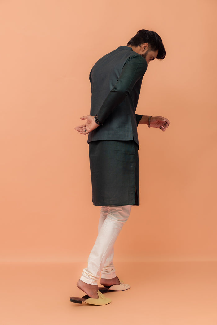 Men Green Solid Nehru Jacket